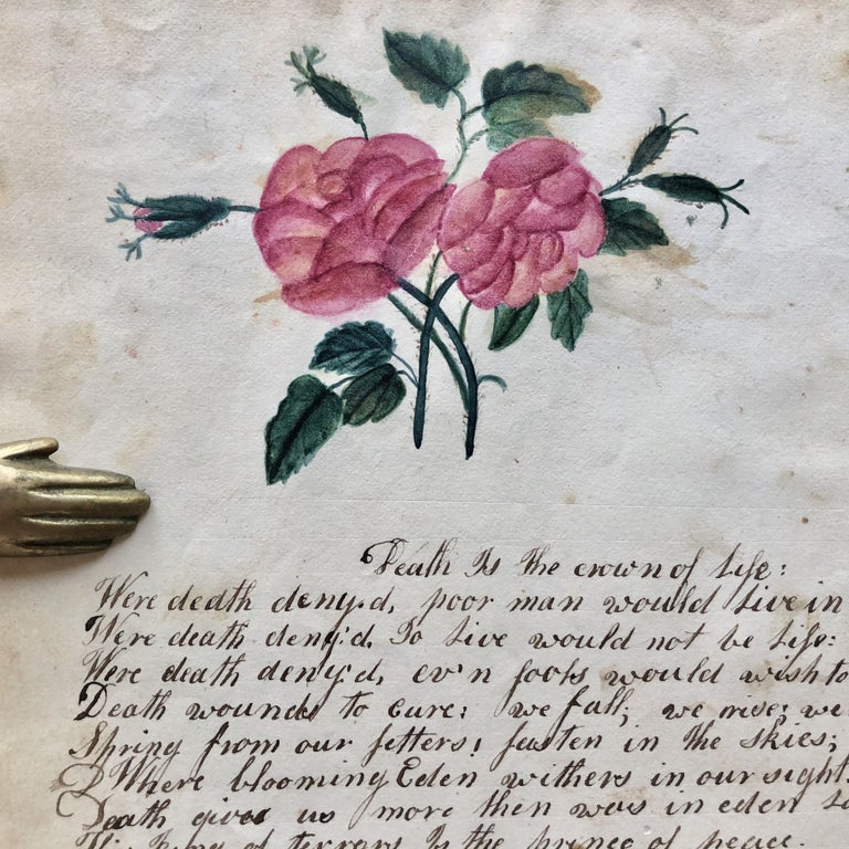 Item #13151 1827 MANUSCRIPT FRIENDSHIP BOOK Worcester Massachusetts HANDCOLOR EMBELLISHMENTS. Mary Steward, Original Watercolors Manuscript.