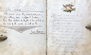 1827 MANUSCRIPT FRIENDSHIP BOOK Worcester Massachusetts HANDCOLOR EMBELLISHMENTS