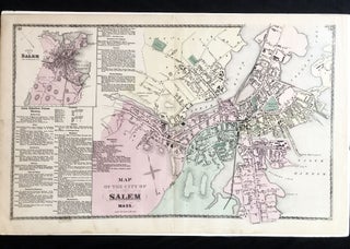 Item #13264 1877 Hand-Colored Street Map of Salem, Massachusetts, Featuring Building Footprints &...