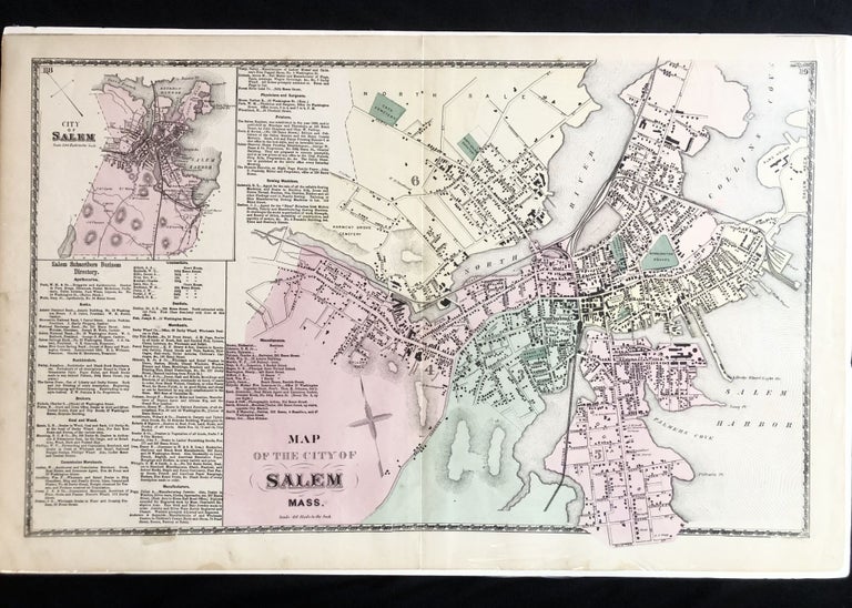 Item #13264 1877 Hand-Colored Street Map of Salem, Massachusetts, Featuring Building Footprints & Property Owner Names