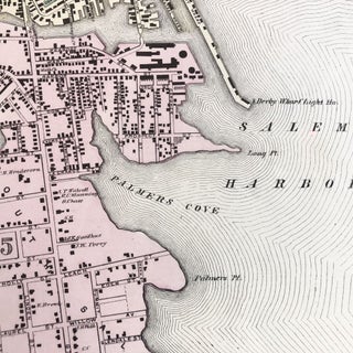 1877 Hand-Colored Street Map of Salem, Massachusetts, Featuring Building Footprints & Property Owner Names