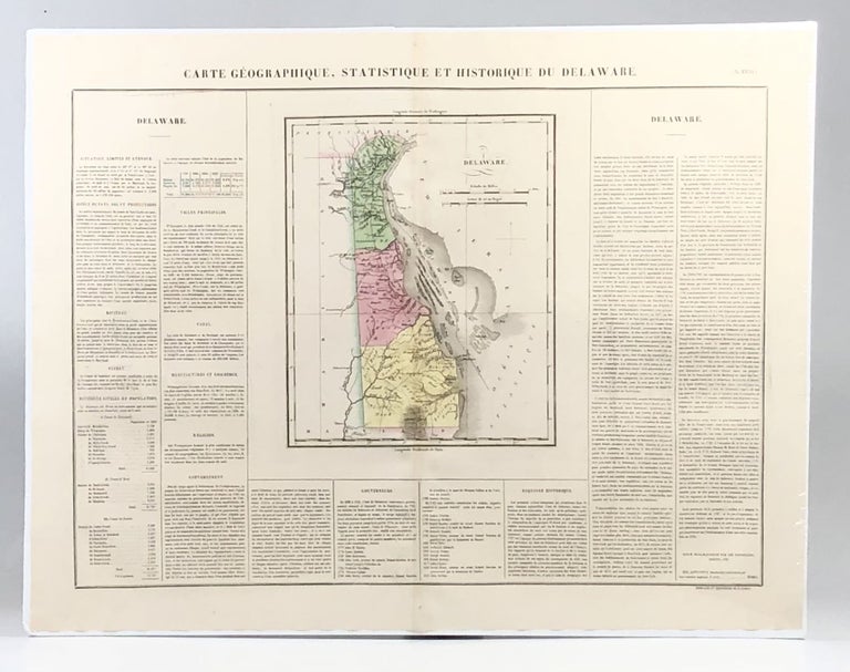 Item #13300 Hand-Colored 1825 French Map of Delaware, with Slave and Free Black Census. Fielding Lucas, Cartographer.
