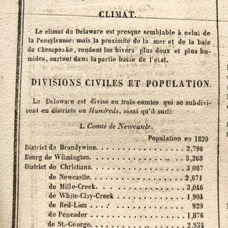 Hand-Colored 1825 French Map of Delaware, with Slave and Free Black Census
