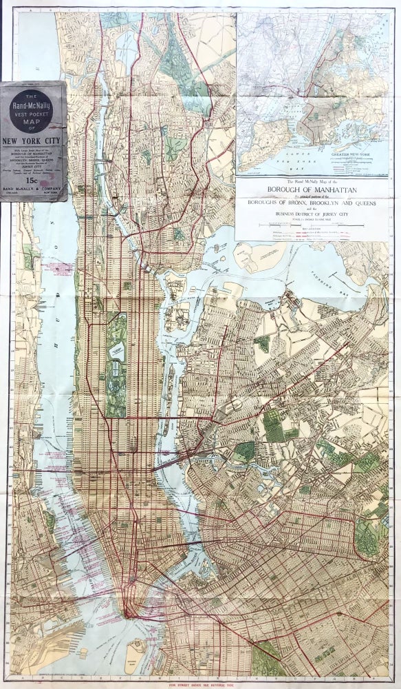 Item #13347 1917 WW I Era Vest Pocket Color Street Map of New York City