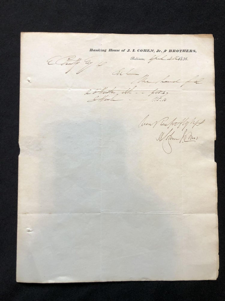 Item #13422 Banking House of J.I. Cohen, Jr. & Brothers Letterhead with Invoice. Jacob Cohen.