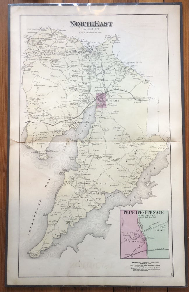 Item #13436 1877 Hand-Colored Map NORTHEAST NARYLAND Chesapeake Bay CECIL COUNTY Elk Neck
