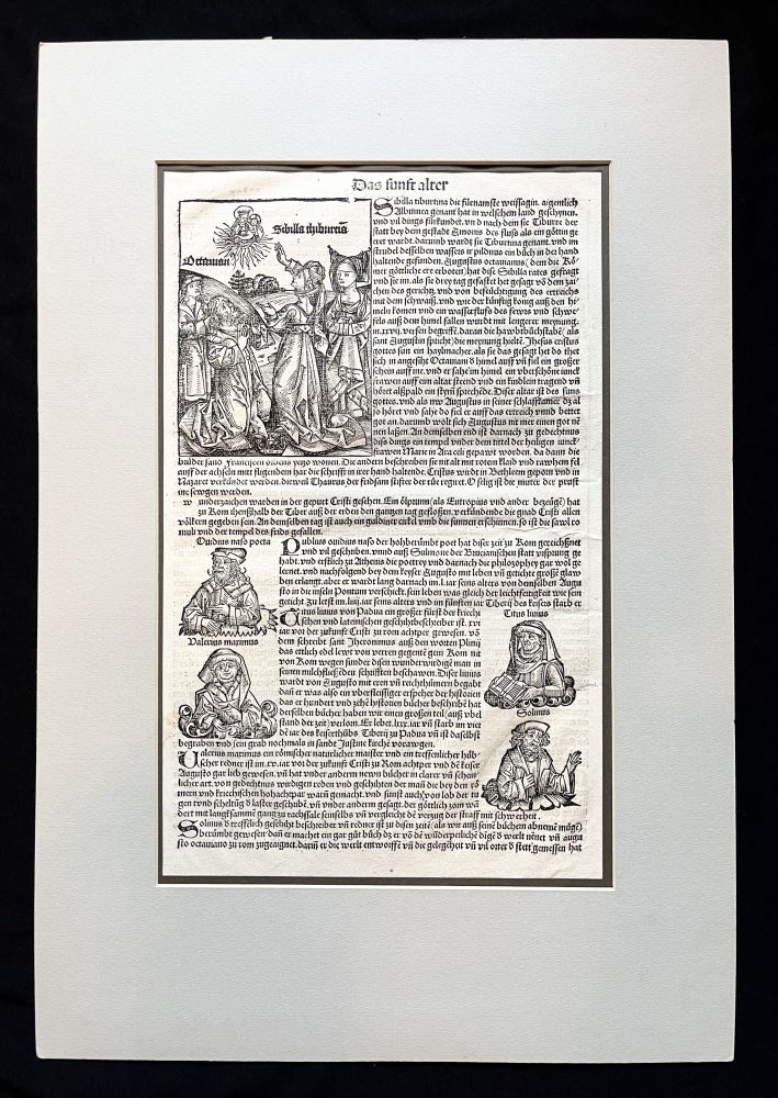 Item #15131 An Original 1493 Illustrated Leaf from the Nuremberg Chronicle, German Translation. Hartmann Schedel.