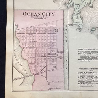 Original 1877 Hand-Colored Street Map of Ocean City, Maryland & Worcester County