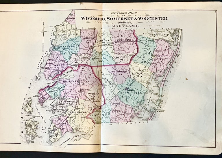 Item #15157 Original 1877 Hand-Colored Map of the Lower eastern Shore of Maryland (Wicomico, Somerset, Worcester Counties)