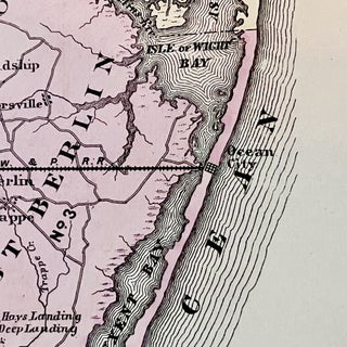 Original 1877 Hand-Colored Map of the Lower eastern Shore of Maryland (Wicomico, Somerset, Worcester Counties)