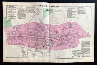 Item #15334 Rare 1872 Hand-Colored Map of Shippensburg, Pennsylvania with Property Owner Names...