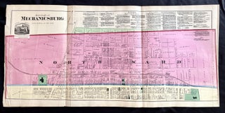 Rare 1872 Hand-Colored Map of Mechanicsburg, Pennsylvania with Property Owner Names and Building...