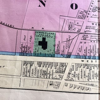 Rare 1872 Hand-Colored Map of Mechanicsburg, Pennsylvania with Property Owner Names and Building Footprints