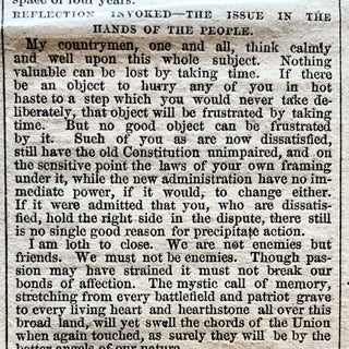 Abraham Lincoln Inaugurated as 16th President, with a Complete Printing of his Iconic 1st Inaugural Address