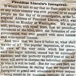 Abraham Lincoln Inaugurated as 16th President, with a Complete Printing of his Iconic 1st Inaugural Address
