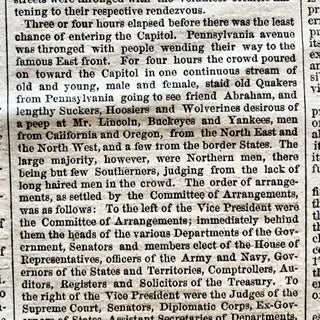 Abraham Lincoln Inaugurated as 16th President, with a Complete Printing of his Iconic 1st Inaugural Address