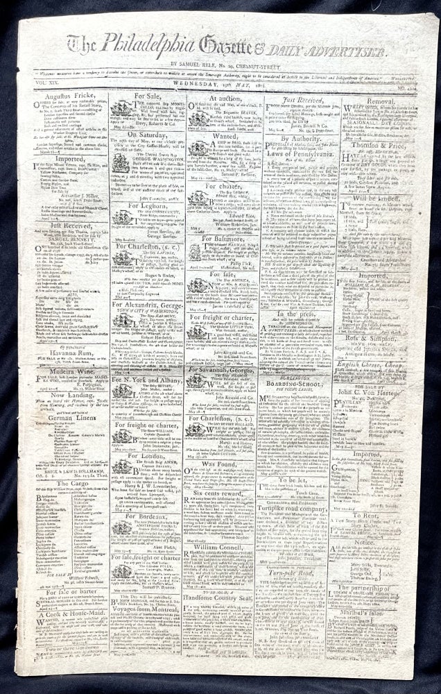 Item #15352 1802 Newspaper with a QUEEN ANNE'S COUNTY MARYLAND AD Offering a Reward for the Capture of a Literate Slave. Early Eastern Shore of Maryland Slavery History.