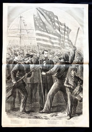 Item #15356 1864 Illustrated Newspaper with Centerfold Engraving of Abraham Lincoln Waving the...