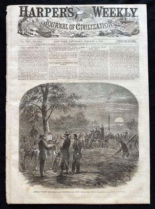 1864 Illustrated Newspaper with Centerfold Engraving of Abraham Lincoln Waving the American Flag with Union Troops and Sailors