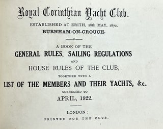 Royal Corinthian Yacht Club 1922 Handbook