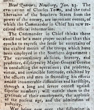 1783 newspaper REVOLUTIONNARY WAR OVER! British Evacuate Charleston, SC