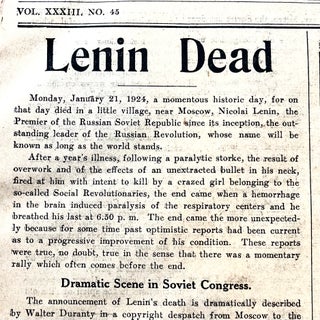 Item #15650 1924 Newspaper Announcing the DEATH of USSR Founder Vladimir Lenin. The BEST...