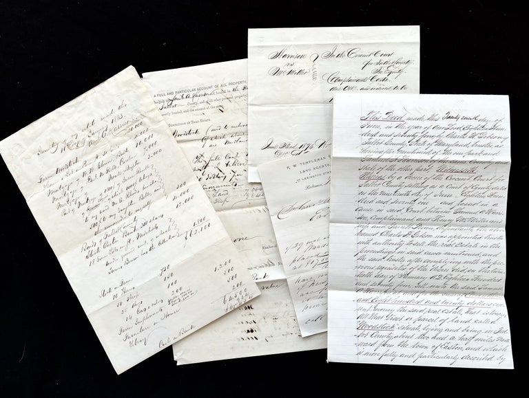 Item #15681 Archive of Five 1870s-1880s Manuscript Documents Involving the WOODSTOCK PLANTATION of Dr. Samuel Harrison near Easton, in Talbot County Maryland. Samuel Harrison.