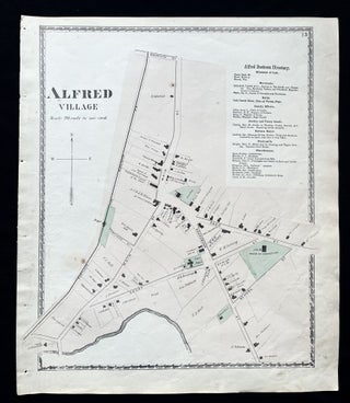 Item #15732 1872 Hand-Colored Street Map of Alfred, Maine with property owner names & building...