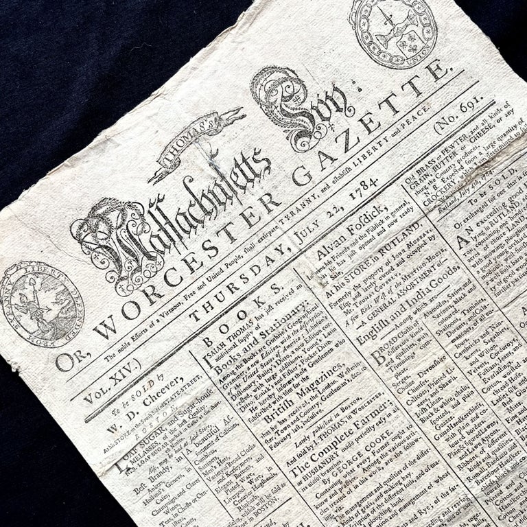 Item #15737 1784 REVOLUTIONARY ERA Newspaper PAUL REVERE MASTHEAD Hancock ADAMS Early July 4 Celebration. Original Paul Revere Engraving!