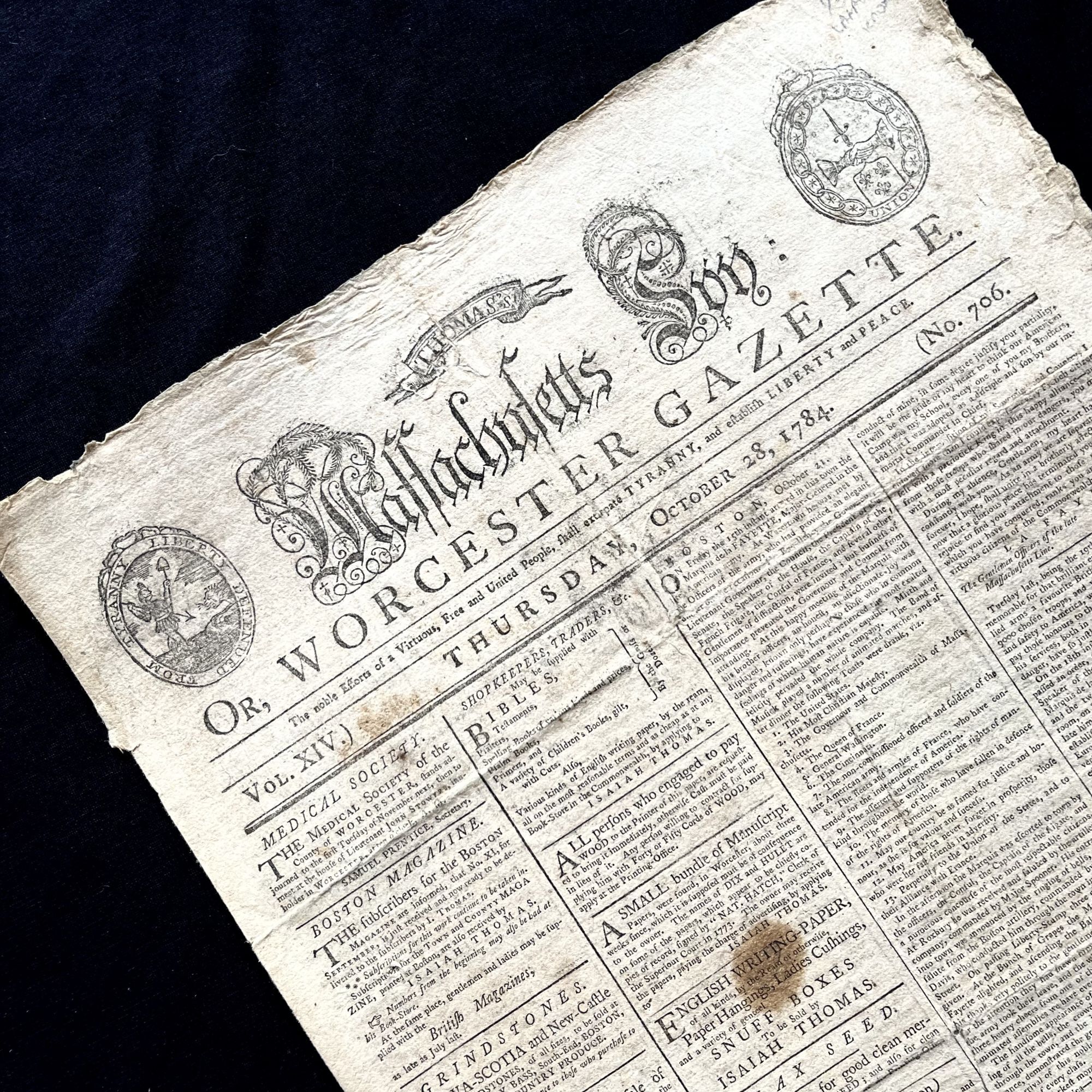 Post Rev 1784 REVOLUTIONARY ERA Newspaper PAUL REVERE MASTHEAD Lafayette HENRY ...