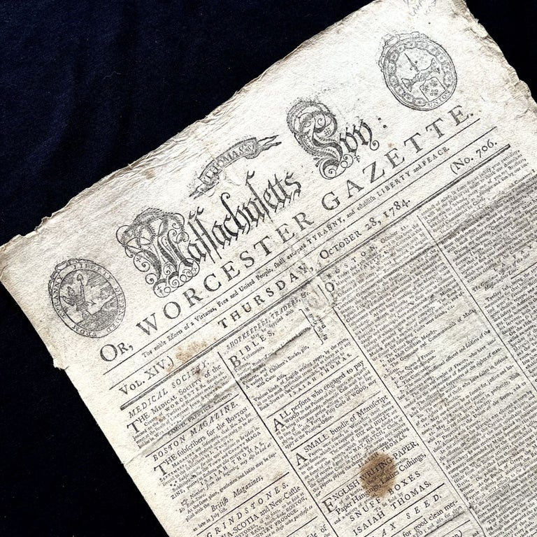Item #15738 1784 REVOLUTIONARY ERA Newspaper PAUL REVERE MASTHEAD Lafayette HENRY KNOX PROCLAMATION. Original Paul Revere Engraving!