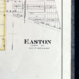 Rare 1877 Hand-Colored Street Map of Easton, the Seat of Talbot County, Maryland