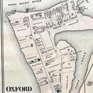 Rare 1877 Hand-Colored Street Map of Oxford and Trappe, Talbot County, Maryland