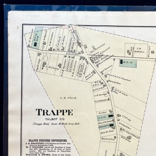 Rare 1877 Hand-Colored Street Map of Oxford and Trappe, Talbot County, Maryland