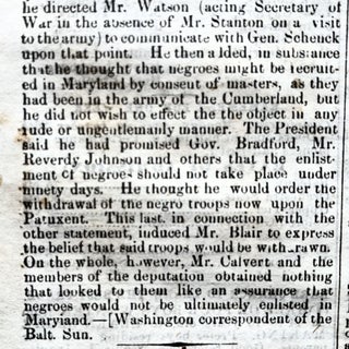 1863 CIVIL WAR newspaper MARYLAND PLANTERS ask ABRAHAM LINCOLN to Remove NEGR0 UNION SOLDIERS from State
