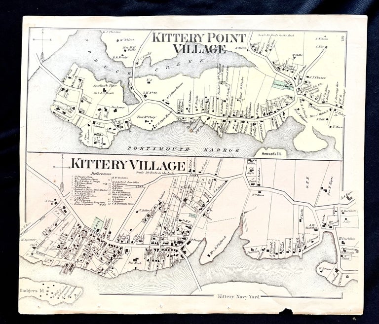 Item #16072 1872 Hand-Colored Street Map of Kttery Point Village and Kittery Village, Maine. Maine History! Early York County.