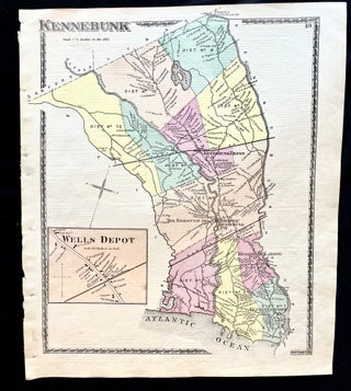 Item #16074 1872 Hand-Colored Street Map of Kennebunk, Maine w building footprints and Property...