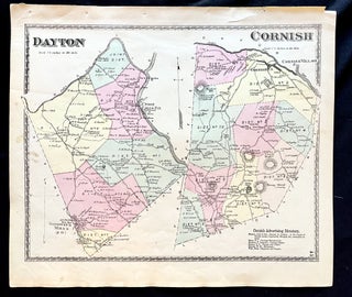 Item #16075 1872 Hand-Colored Street Map of Dayton and Cornish, Maine w Property Owner Names and...