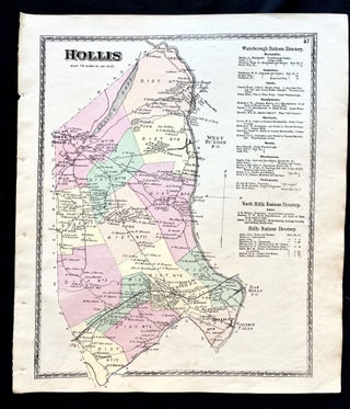 Item #16077 1872 Hand-Colored Street Map of Hollis, Maine w Property Owner Names just after the...