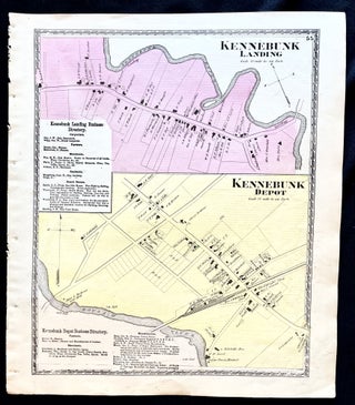 Item #16078 1872 Hand-Colored Street Map of Kennebunk Landing and Kennebunk Depot, Maine w...