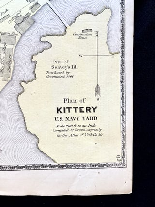 1872 Hand-Colored Plan of Kittery U.S. Navy Yard, Maine w labeled building footprints just after the Civil War