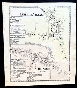 Item #16083 1872 Hand-Colored Street Map of Limerick Village and Cornish Village, Maine w...