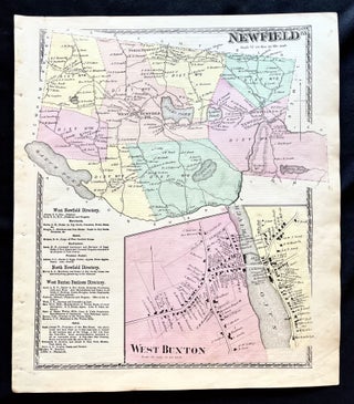 Item #16084 1872 Hand-Colored Street Map of Newfield, Maine w Property Owner Names and West...