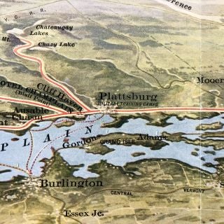 1927 Pictorial Map of Lake George, Lake Champlain & the Adirondack Mountains