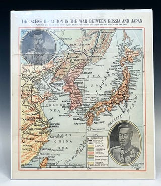 Item #16114 c.1904 Illustrated Map of the War between Russia and Japan. The Russo-Japanese War in...