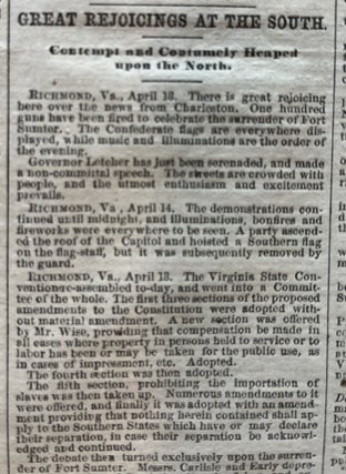 1861 CIVIL WAR newspaper CONFEDERATES FIRE on FORT SUMTER Civil War Begins