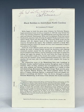 Item #16762 Black Builders in Antebellum North Carolina. Catherine W. Bishir, Signed