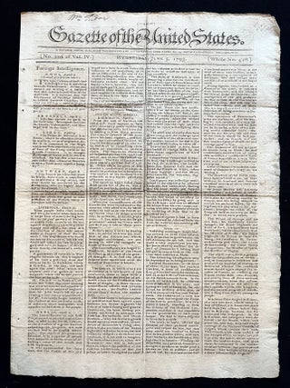 1793 Newspaper with an Advertisement for the Brokerage Firm of Leonard Bleeker