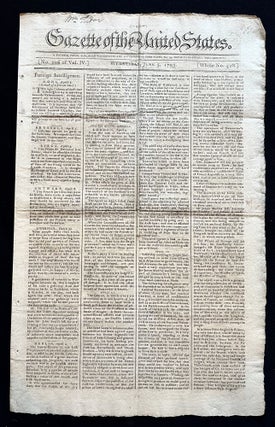1793 Newspaper with an Advertisement for the Brokerage Firm of Leonard Bleeker