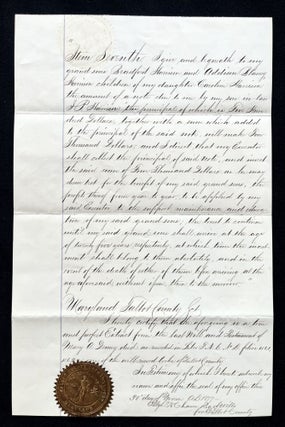 Item #17393 1877 Manuscript partial Will of Mary Denny of Talbot County, Maryland, from the...